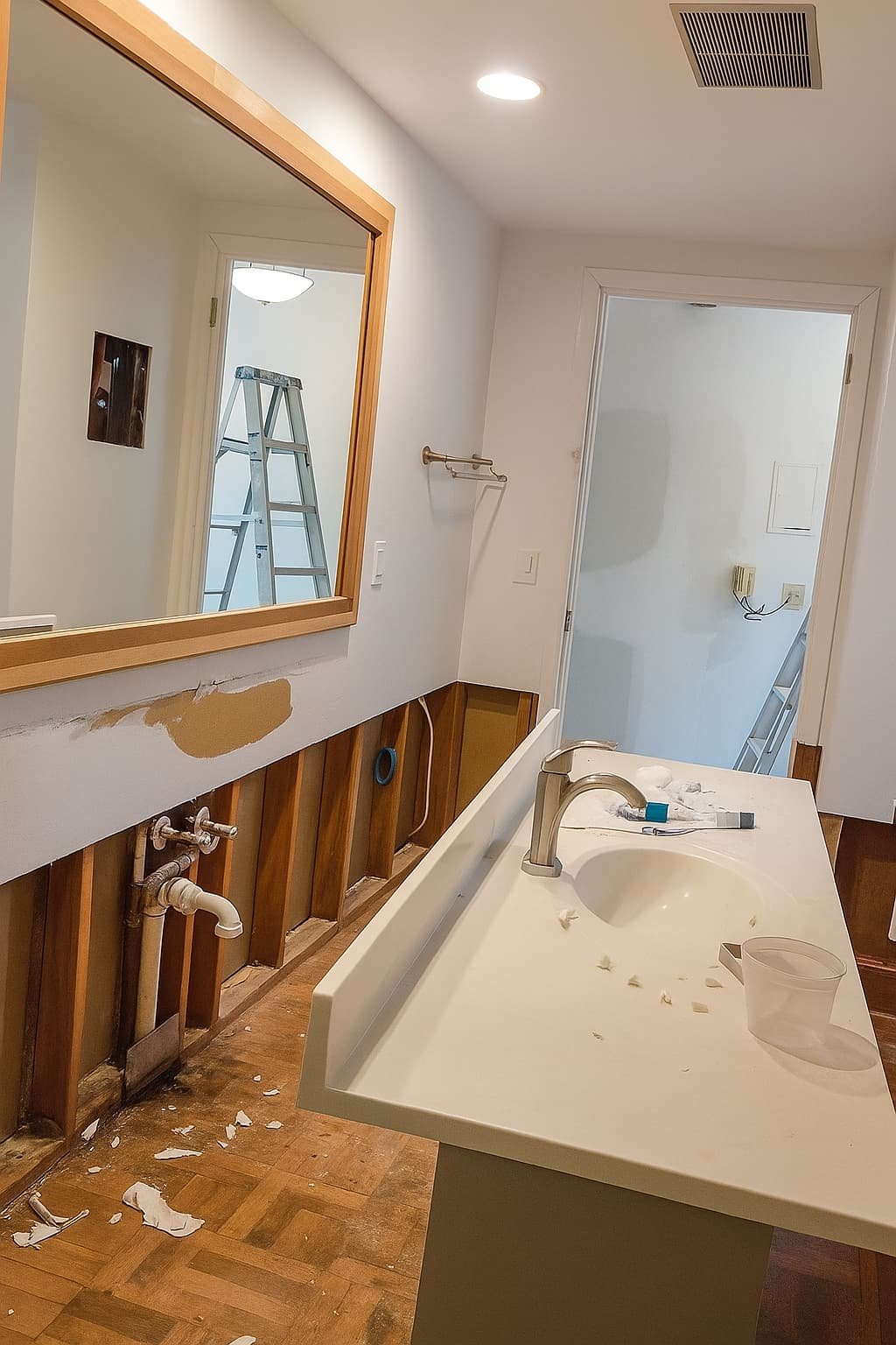 Bathroom, tile, drawall, paint, flooring