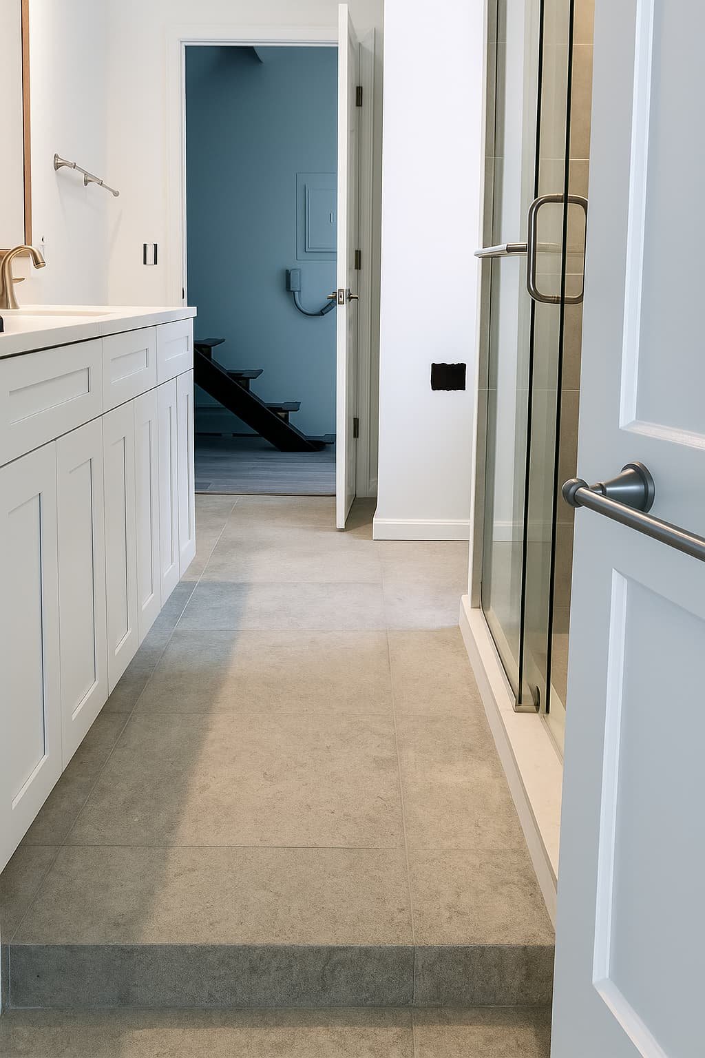 Bathroom, tile, drawall, paint, flooring